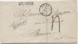 BELGIQUE - CAD D'AMBULANT MIDI N°6 + GRIFFE GOSSELIES SUR LETTRE AVEC TEXTE POUR LA FRANCE, 1853 - Bahnpoststempel