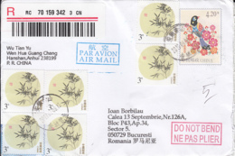 BAMBOO STAMPS ON REGISTERED BIRD AND FLOWERS COVER STATIONERY, ENTIER POSTAL, 2019, CHINA - Enveloppes