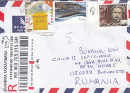 MAILBOX, TOWN, PERSONALITY, STAMPS ON REGISTERED COVER, 2019, GREECE - Lettres & Documents