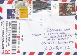 MAILBOX, TOWN, PERSONALITY, STAMPS ON REGISTERED COVER, 2019, GREECE - Storia Postale