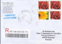 HOOPOE SPECIAL POSTMARK, SUNFLOWER, ROSES, STAMPS ON REGISTERED COVER, 2019, POLAND - Brieven En Documenten