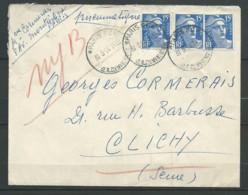 FRANCE: 1964, PNEUMATIQUE: Ct Paris 86 Du 31-3-64 Sur N°886x3, B - Other & Unclassified