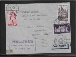 France 1er Vol - Paris-Chicago 19-10-1953 - 1927-1959 Covers & Documents