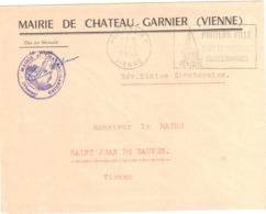 CHÂTEAU GARNIER Vienne Lettre Entête Mairie Ob Flamme Poitiers  REVISION LISTES ELECTORALES Ob 1954 Signée - Lettres Civiles En Franchise