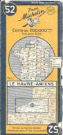 CARTE-ROUTIERE-MICHELIN-1952-N°52-LE  HAVRE-AMIENS-PAS De PLI  DECHIRE-BE - Cartes Routières