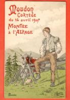 MTY-06 Moudon Cortège Du 14 Avril 1907, Montée à L'Alpage, Litho Bertolini, Armailli Et Vache. Non Circulé - Moudon