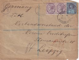 GRANDE-BRETAGNE 1899 LETTRE RECOMMANDEE DE BRADFORD POUR LEIPZIG - Cartas & Documentos