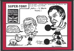 CPM Angleterre Tony Blair Satirique Caricature Jihel Tirage Limité Numéroté Signé En 85 Ex. Haltères Ours - Other & Unclassified