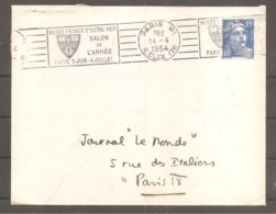 Enveloppe Oblit PARIS  Musee  France D Outre Mer  Salon De L Armee    1954  Sur 15 F Gandon - Brieven En Documenten