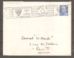 Enveloppe Oblit PARIS  Musee  France D Outre Mer  Salon De L Armee    1954  Sur 15 F Gandon - Cartas & Documentos