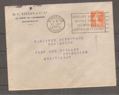 Enveloppe  Avec  5 C Semeuse  Oblit BORDEAUX  1924  Ville D Art  Visitez Son Port  Chateaux ..... - Autres & Non Classés