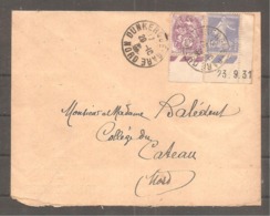 Enveloppe  Oblit  DUNKERQUE   NORD  40c Semeuse Avec Coin Date 1931 + 10 C Type Blanc Bord De Feuille - Covers & Documents