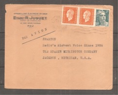 Enveloppe  Avec  2 F  Gandon Et  5 F  X 2  Marianne De Dulac Oblit  PAU   1945  Pour  Michigan  U S A - Covers & Documents