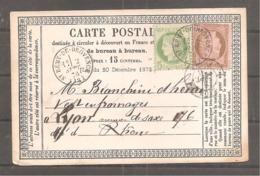 Carte Postale  10 C Et 5 C  Ceres   Oblit  ST REMY DE PROVENCE  Bouches Du Rhône  1876 - 1849-1876: Période Classique