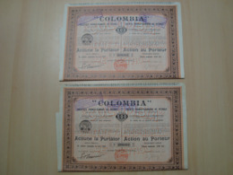 LOT DE 2 ACTIONS COLOMBIA SOCIETE FRANCO-ROUMAINE DE PETROLE 1921 - Oil