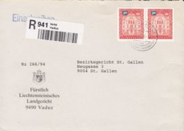 Liechtenstein LANDSGERICHT Registered Recommandé Label VADUZ 1994 Cover Lettre ST. GALLEN Suisse 2x & 2.00 Fr. - Service