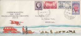 Polaire Néozélandais, N° 1 à 4 Obl. Scott Base Le 20 JA 58 Sur Env (traineau, Chiens) 1° Trans-antarctic Crossing 57-58 - Brieven En Documenten