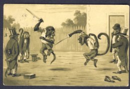 Two Monkeys Fighting With Swords, 4 Dressed Monkeys Watch - 1904 Tuck Postcard - Tuck, Raphael