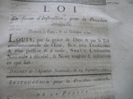 Loi En Forme Instruction Pour La Procédure Criminelle 21/10/1791 78 Pages - Décrets & Lois