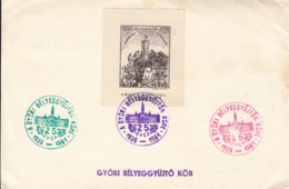 GYOR PHILATELIC EXHIBITION SPECIAL POSTMARKS AND STAMP ON COMMEMORATIVE SHEET, 1961, HUNGARY - Foglietto Ricordo