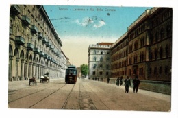Torino - Caserma E Via Della Cernala (animation, Tramway électrique, Voiture 156) Circulé 1914 - Transportes