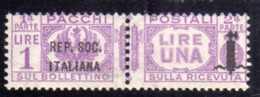 ITALIA REGNO ITALY KINGDOM 1944 RSI REPUBBLICA SOCIALE PACCHI FASCIETTO LIRE 1 LIRA MNH - Postal Parcels