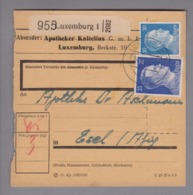 Luxemburg 1943-05-24 Luxemburg Paketkarte Apotheke Knitelius G.m.b.H. Nach Esel - 1940-1944 German Occupation