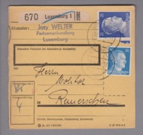 Luxemburg 1943-04-02 Luxemburg Paketkarte Nach Remerschen - 1940-1944 Occupation Allemande