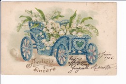 AMITIÉ SINCÈRE - Carte Gauffrée ( Voiture En Violettes Remplie De Muguet) - Altri & Non Classificati