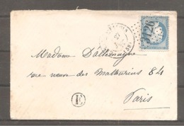 Enveloppe  Avec 25 C Ceres Oblit GC  3126   TAD  CREPY EN VALOIS (mal Venu)   OISE    Ind 20  500€ - 1849-1876: Klassik