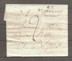 Lettre  Marque Postale  43  BEAUGENCY  + Taxe Manuscrite 2  Loiret   Pour Blois - 1701-1800: Precursori XVIII