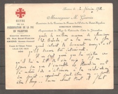 Carton  14 X 11 Cm   OEUVRE DE LA  PRESERVATION DE LA FOI EN PALESTINE   AMIENS Monseigneur GUERVIN 1932 - Non Classés
