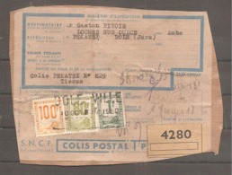 Sur Fragment   Bulletin D Expedition  Timbres  Oblit DOLE VILLE   Jura  Societe Chemins De Fer   Locomotive   Colis - Other & Unclassified