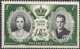 MONACO 1956 Royal Wedding - Princess Grace And Prince Rainier III - 1f - Black & Grn MH - Nuovi