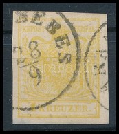 O 1850 1kr Krómsárga MP III, Látványos Varratvízjellel / Chrome Yellow, With Ladurner 'KARANSEBES' R! Certificate: Ferch - Autres & Non Classés