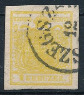 O 1850 1kr MP III Citromsárga, Túlfestékezett Nyomat / Yellow, Overinked 'SZEGSZ(ARD)' Certificate: Strakosch - Sonstige & Ohne Zuordnung