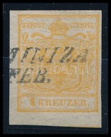 O 1850 1kr Narancs HP Ia / Orange '(KOST)AINIZA' Certificate: Strakosch - Altri & Non Classificati