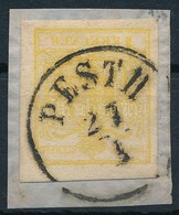 1850 1kr MP III Citromsárga / Yellow 'PESTH' Signed: Ferchenbauer, Certificate: Steiner - Other & Unclassified