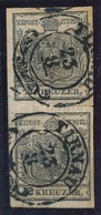 O 1850 2kr Pár / Pair HP Ib Szürkésfekete ívszéli Nyomat Lemezhibával / Greyish Black Margin Piece With Plate Flaw 'TIRN - Autres & Non Classés