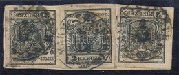 1850 3 X 2kr Kivágáson, HP III Fekete / On Cutting, HP III 
Black 'MARM. SZIGETH' Certificate: Zenker - Other & Unclassified