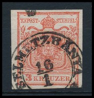 O 1850 3kr Kármin HP Ia, élénk Szín, Lemezhiba / Carmine, With Plate Flaw 'SELMETZBÁNYA' Certificate: Steiner - Otros & Sin Clasificación