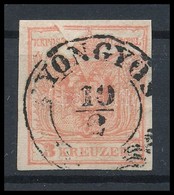 O 1850 3kr Kárminrózsaszín MP IIIb, Látványos Papírránccal / Carmine Rose, With Paper Crease 'GYÖNGYÖS' Certificate: Str - Other & Unclassified