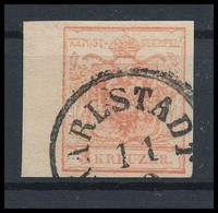 O 1850 3kr Rózsaszín MP IIIb, 6 Mm ívszéllel / Rose, With 6 Mm Margin 'KARLSTADT' Certificate: Strakosch - Autres & Non Classés