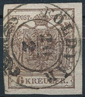 O 1850 6kr HP III Sötétbarna, Lemezhibával / Dark Brown, With Plate Flaw 'FOLDVÁR' Certificate: Steiner - Sonstige & Ohne Zuordnung