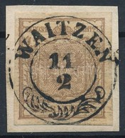 1850 6kr HP Ia Világos Szürkésbarna, ívszéli Nyomat Sárgás Papíron / Light Greyish Brown, Margin Piece On Yellowish Pape - Altri & Non Classificati