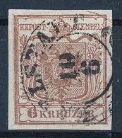 O 1850 6kr HP Ib Sötét Vörösbarna, Látványos ívszéli Nyomat / Light Red-brown, Margin Piece 'KARLSTADT' Certificate: Ste - Other & Unclassified