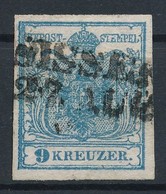 O 1850 9kr HP I Kék, ívszéli Nyomat / Blue, Margin Piece, Magistris 205 'SISSEK' Certificate: Strakosch - Autres & Non Classés