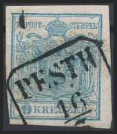 O 1850 9kr Szürkéskék HP I Magistris 301 / Greyblue 'PESTH' Certificate: Steiner - Other & Unclassified