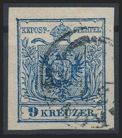 O 1850 9kr Mély Sötétkék HP IIIb 0,07 Selyempapír, élén Szín / Deep Dark Blue, 0,07 Mm Silk Paper, Lively Colour '(RA)KO - Andere & Zonder Classificatie