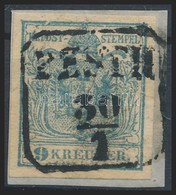 1850 9kr Szürkéskék HP I Papírránccal, Lemezhibák, Magistris 13 / Greyblue, With Paper Crease And Plate Flaw 'PESTH' Cer - Altri & Non Classificati